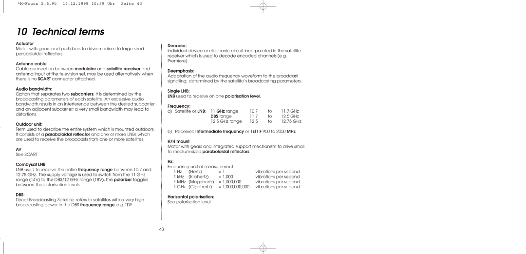 TechniSat MultyFocus operating instructions Technical terms, Dbs 