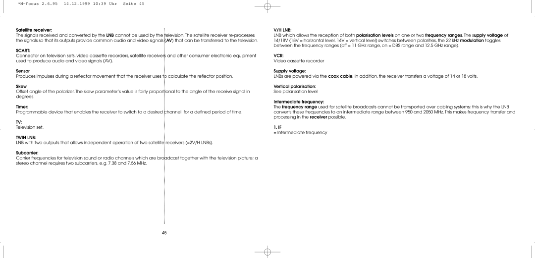 TechniSat MultyFocus operating instructions Scart, Twin LNB, Vcr 