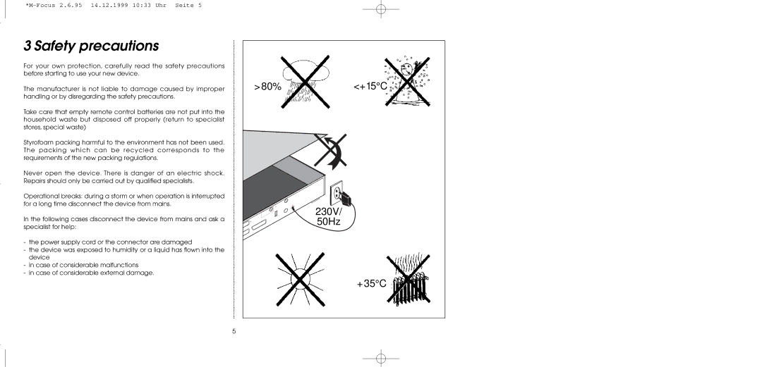 TechniSat MultyFocus operating instructions Safety precautions 