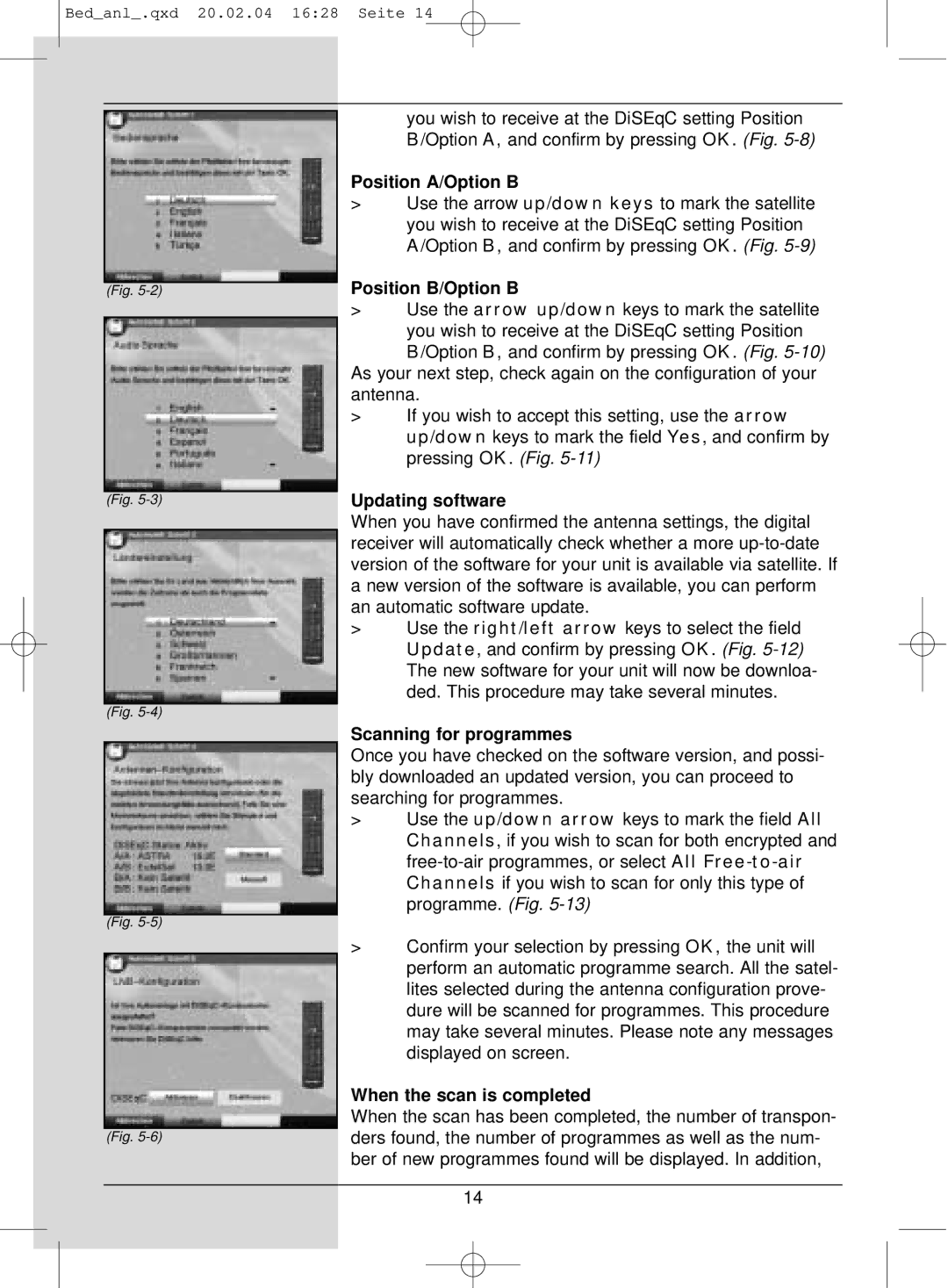 TechniSat S1 manual Position A/Option B, Position B/Option B, Updating software, Scanning for programmes 