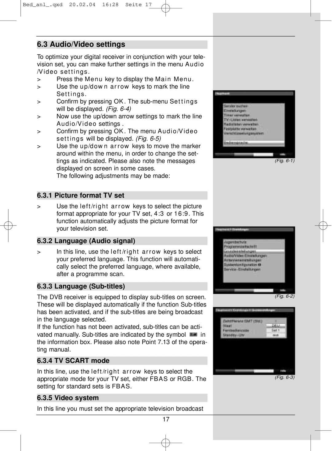 TechniSat S1 manual Audio/Video settings 