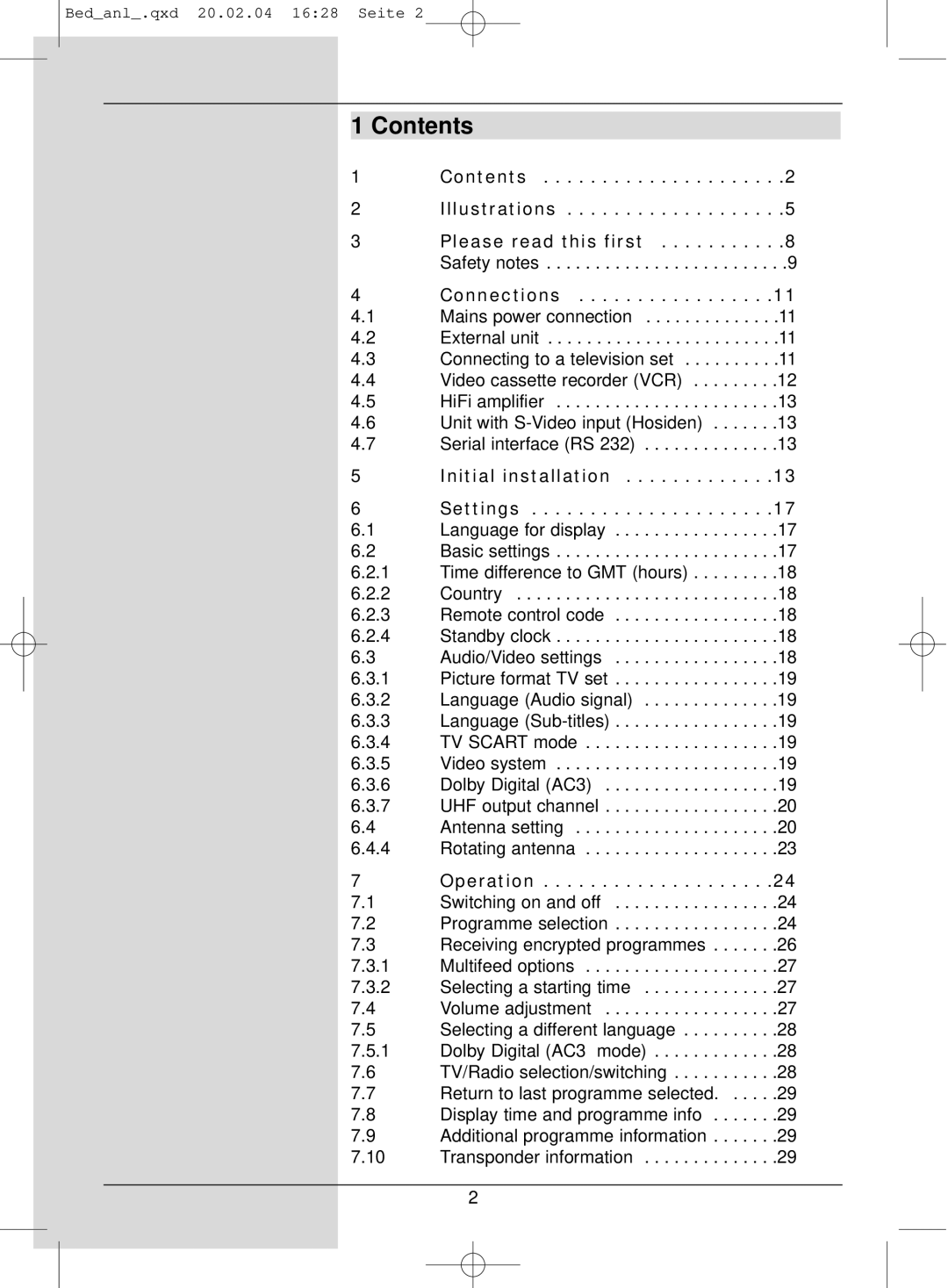 TechniSat S1 manual Contents 