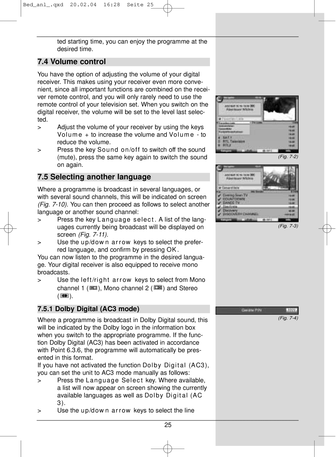 TechniSat S1 manual Volume control, Selecting another language, Dolby Digital AC3 mode 