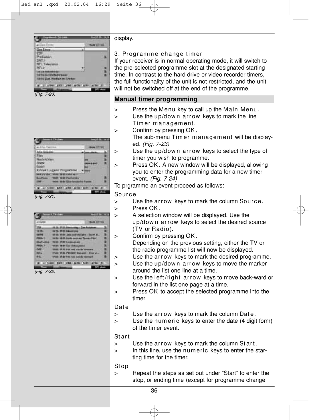 TechniSat S1 manual Manual timer programming 