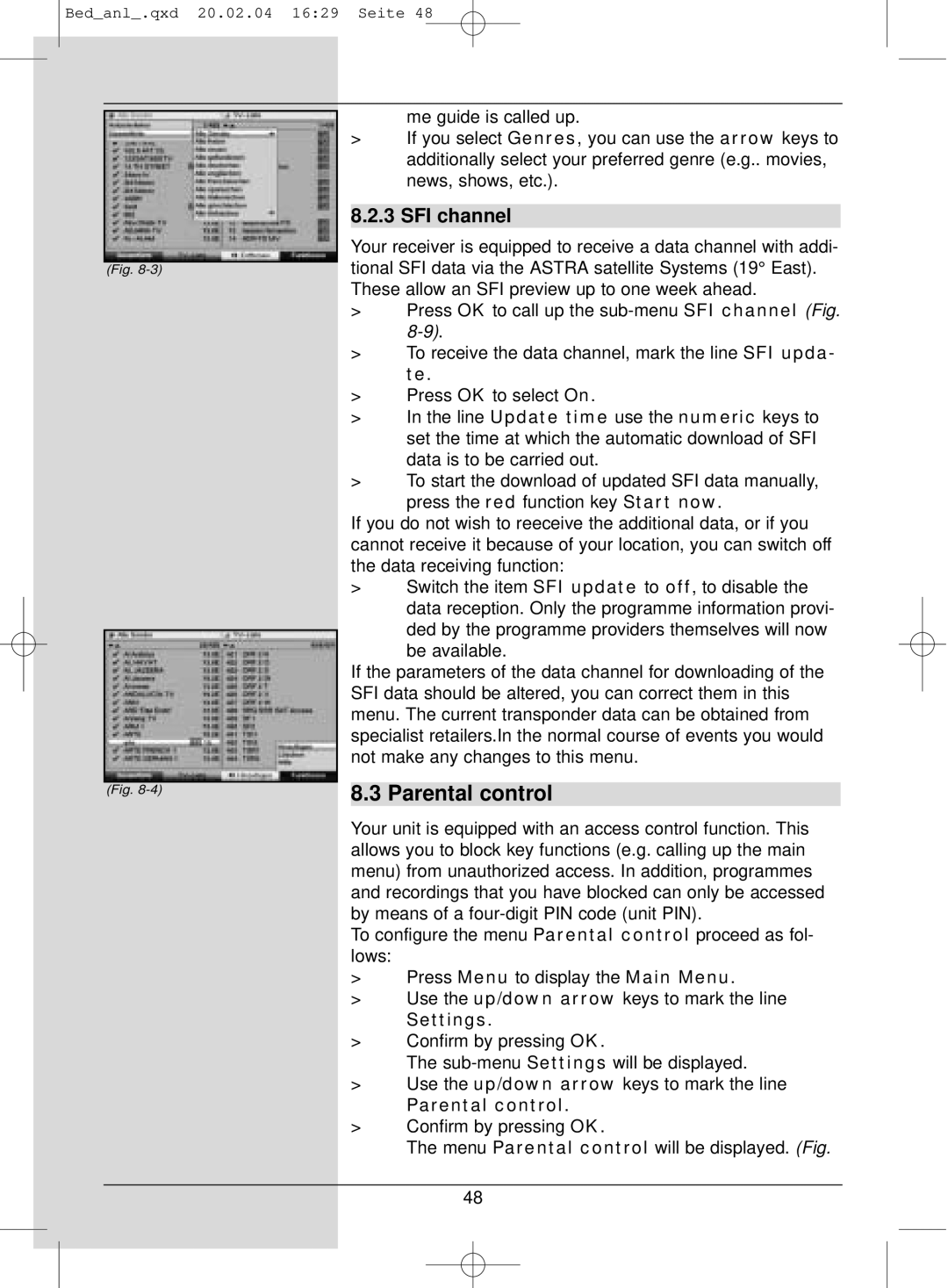 TechniSat S1 manual Parental control, SFI channel 