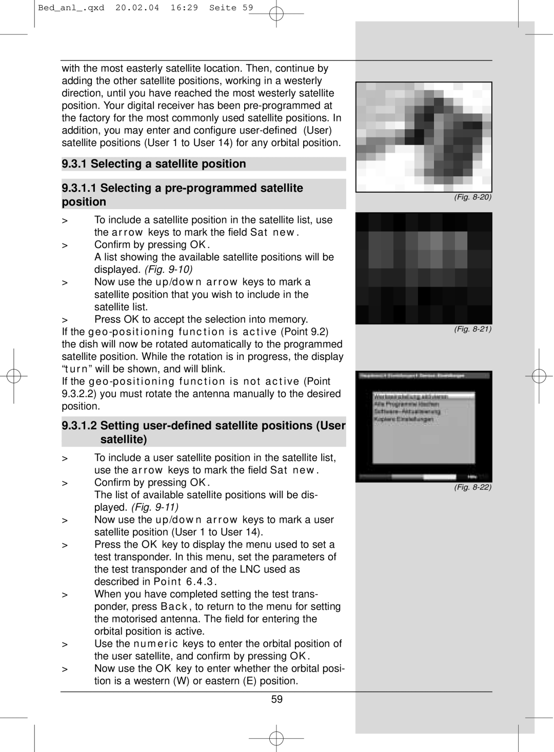 TechniSat S1 manual Setting user-defined satellite positions User satellite 