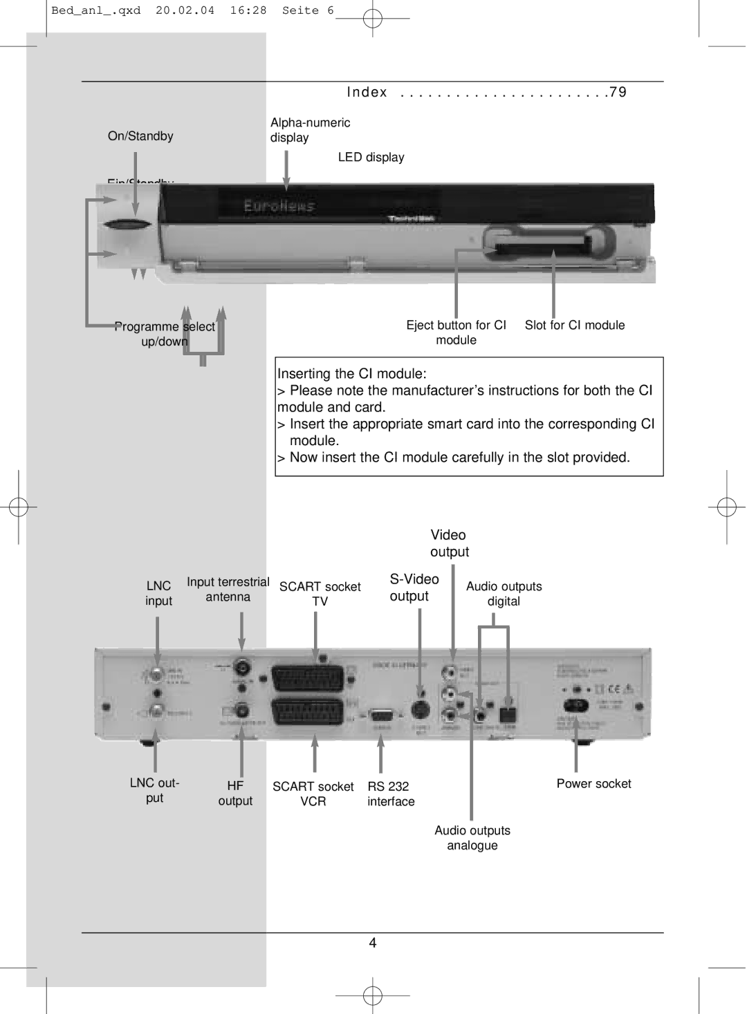 TechniSat S1 manual Index, Output 