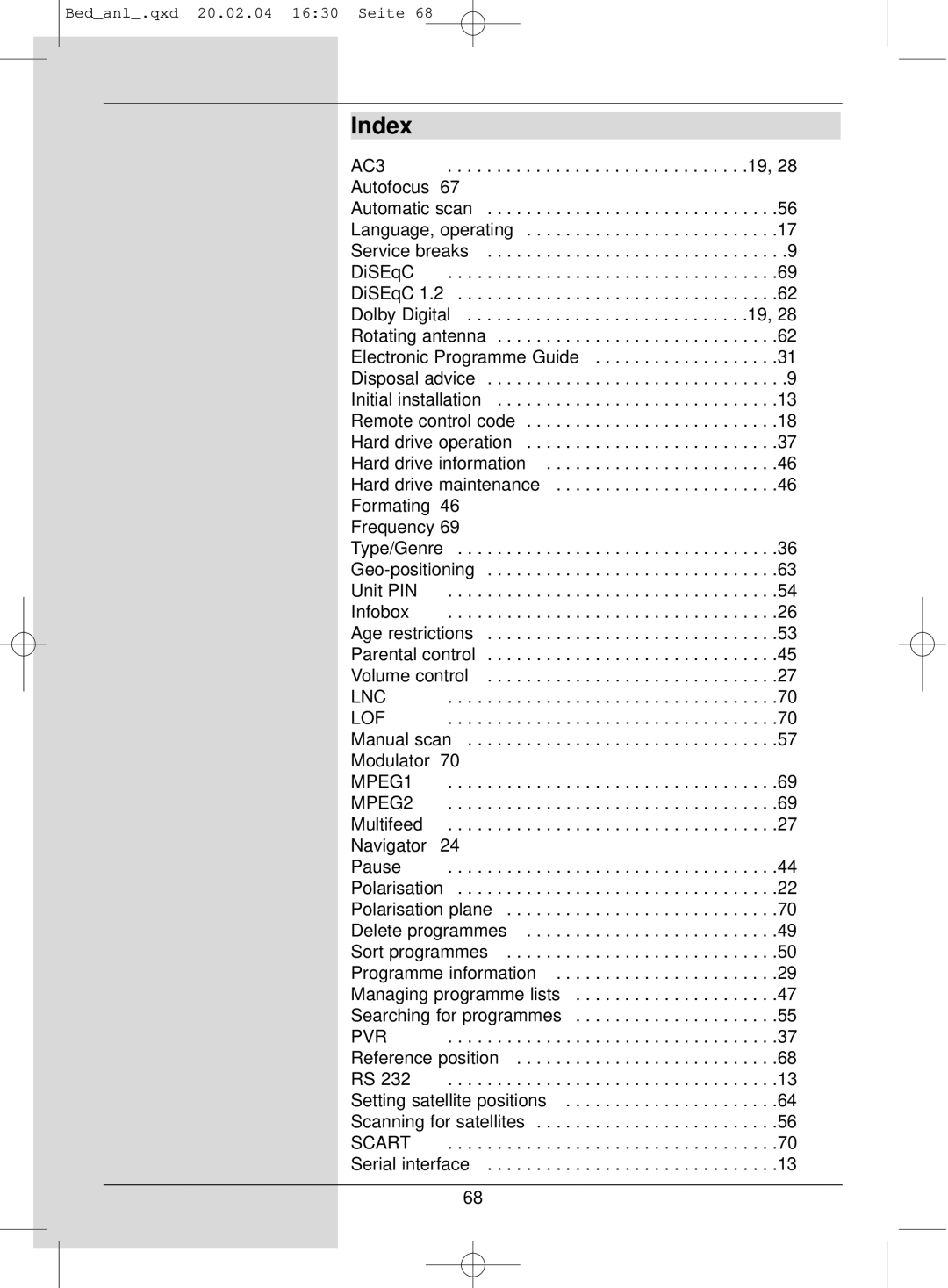 TechniSat S1 manual Index, AC3 