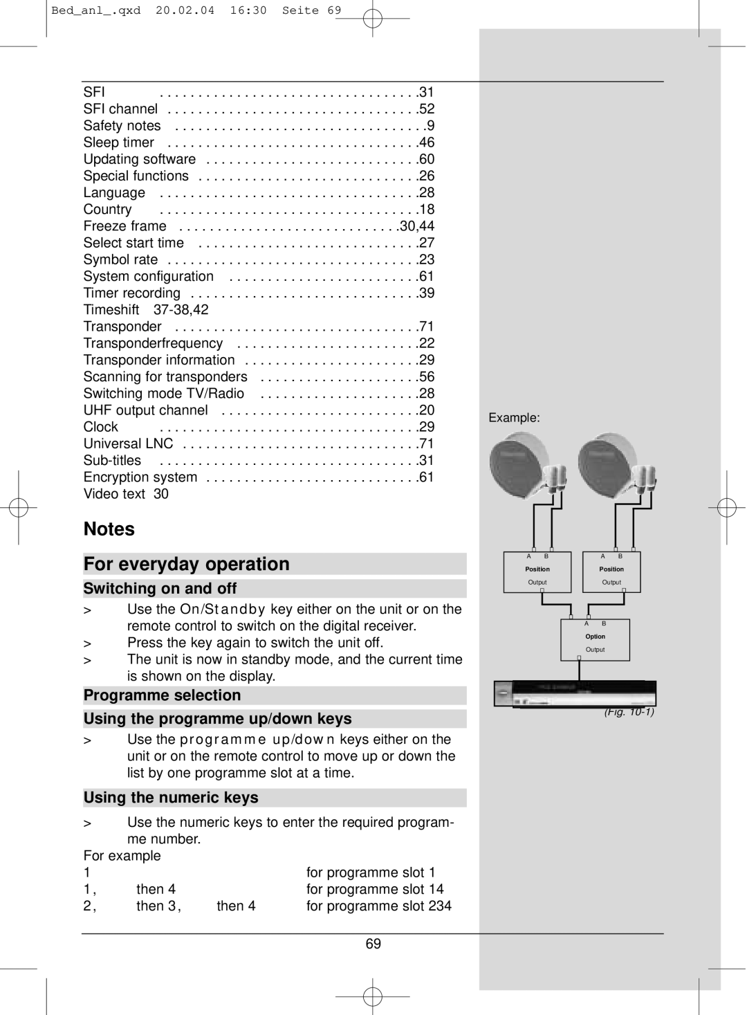 TechniSat S1 manual For everyday operation, Switching on and off, Programme selection Using the programme up/down keys 