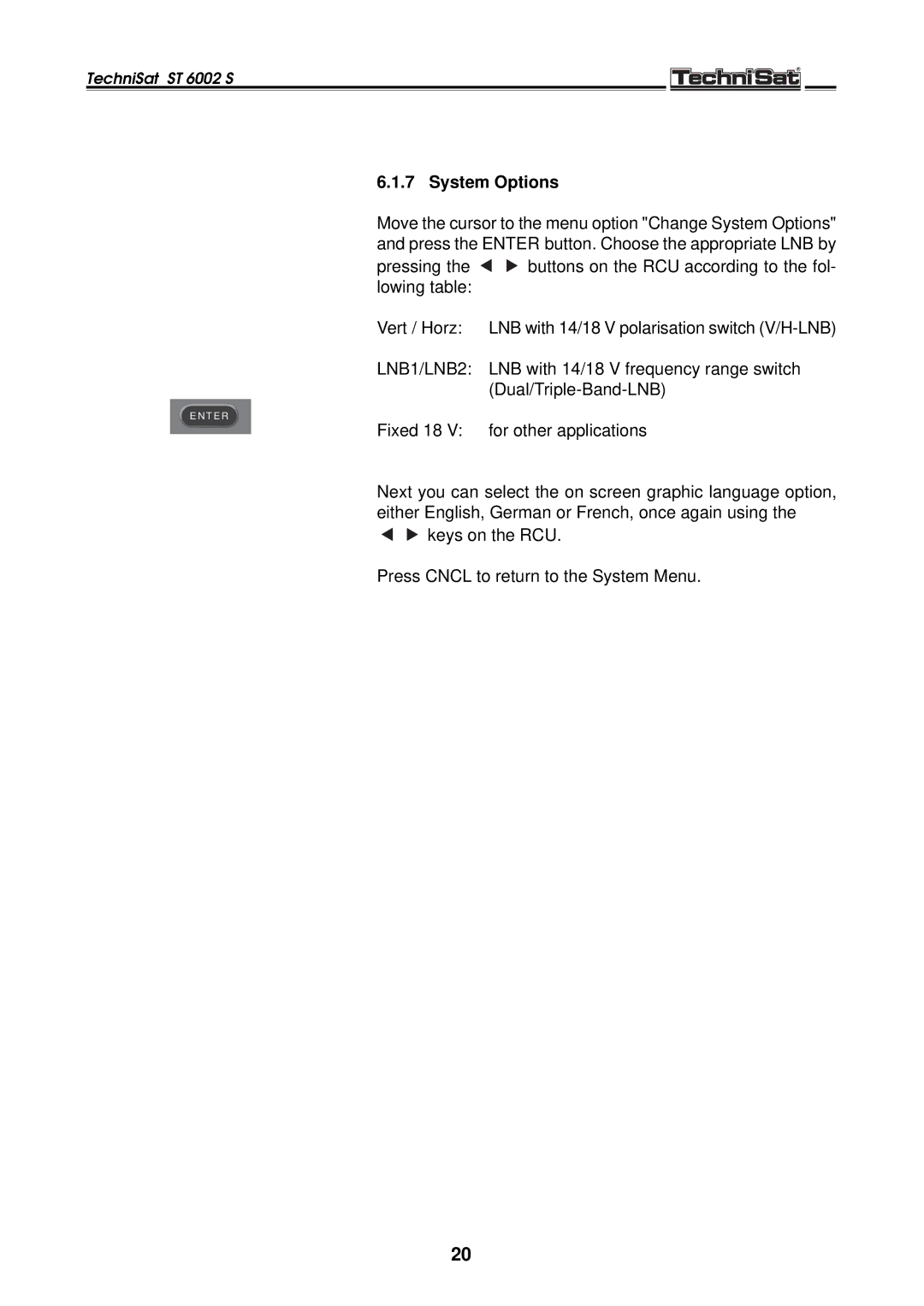 TechniSat ST 6002 S manual System Options 