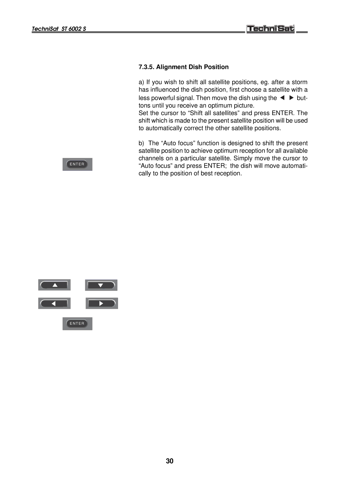 TechniSat ST 6002 S manual Alignment Dish Position 