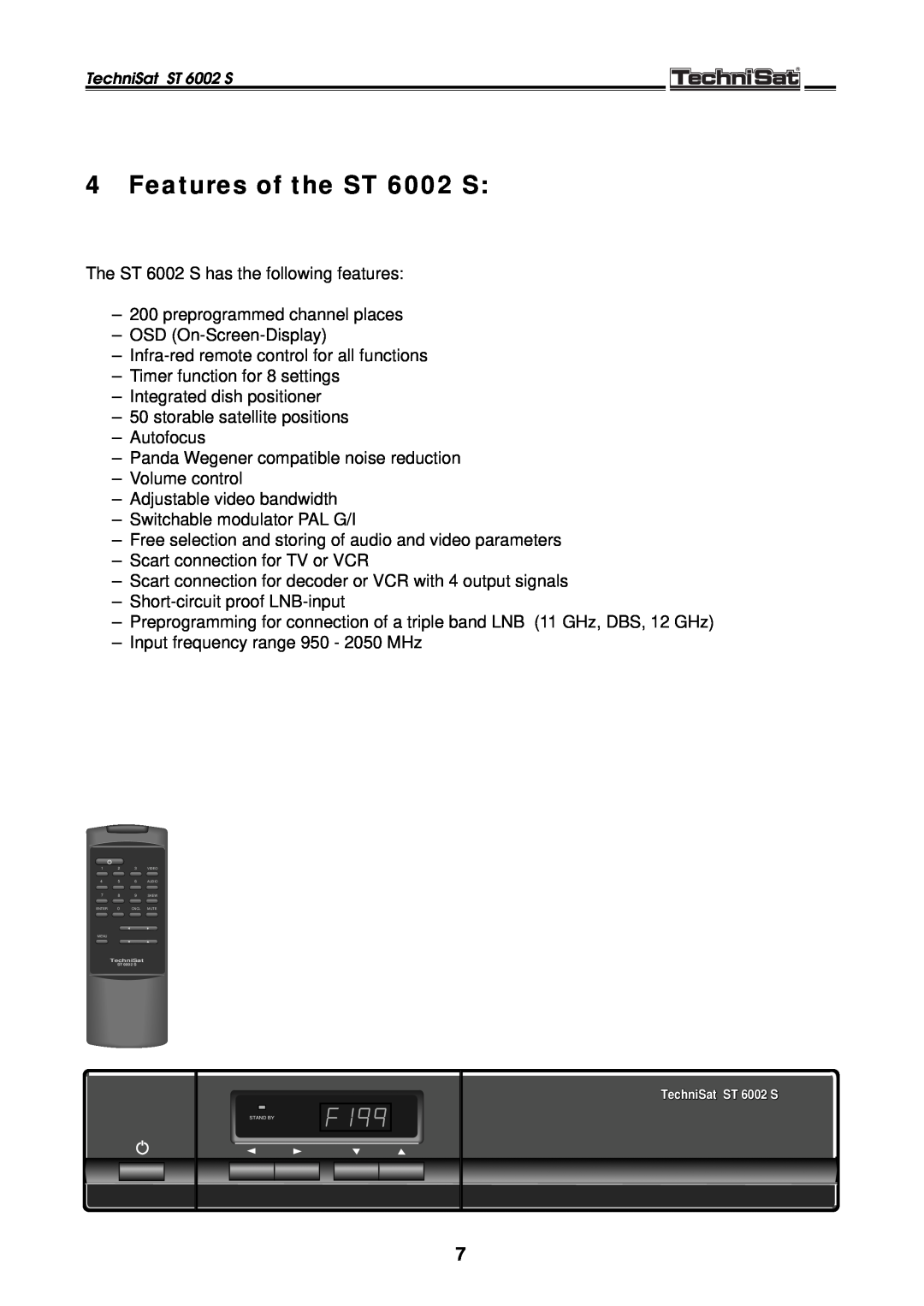 TechniSat manual Features of the ST 6002 S 