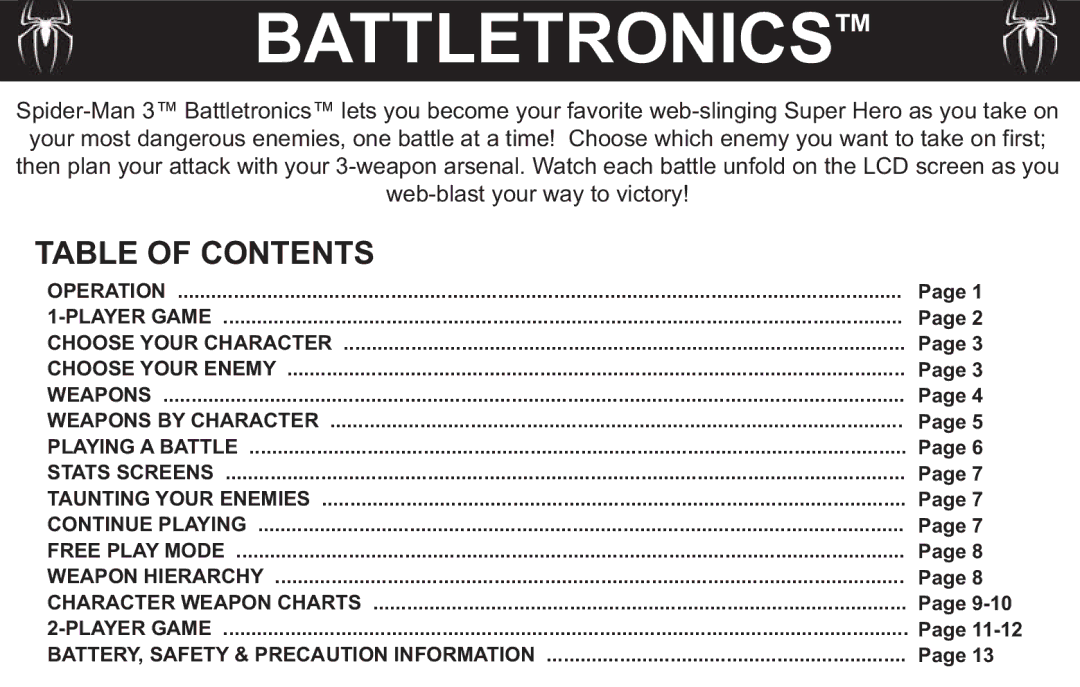 Techno Source 90665 manual Battletronics, Table of Contents 