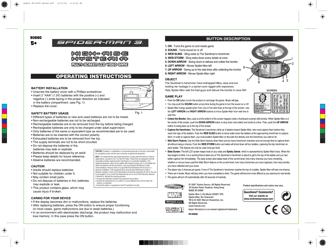 Techno Source High-Rise Hysteria, IM-90680 manual Operating Instructions, Button Description 