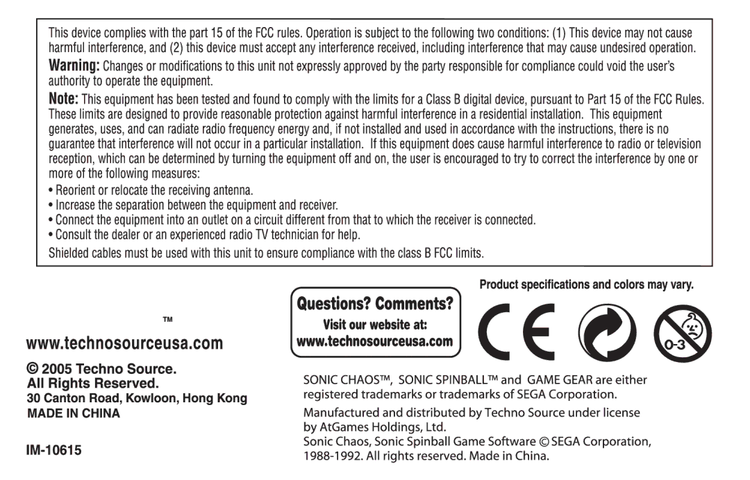 Techno Source Spinball, Chaos, 10615 manual 