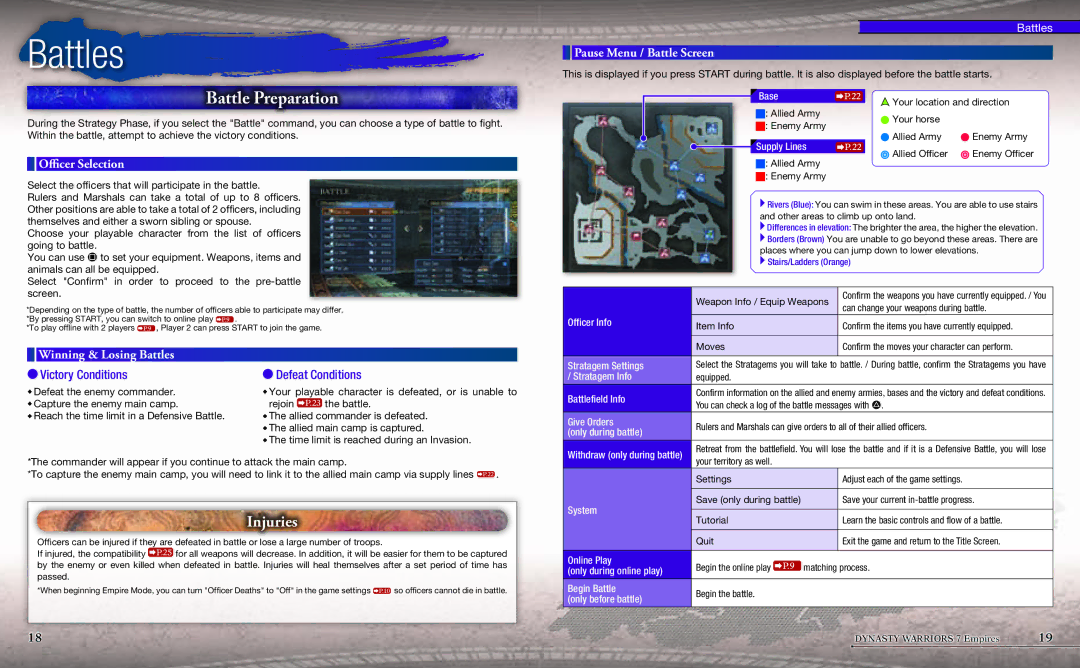 Tecmo 220 manual Battles, Battle Preparation, Injuries 