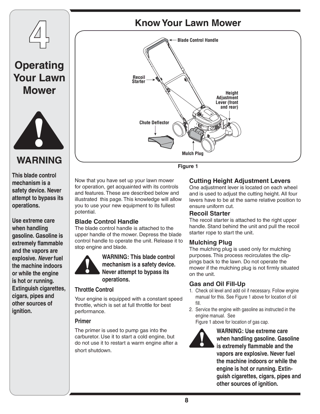 Tecumseh 105 warranty Operating Your Lawn Mower, Know Your Lawn Mower 