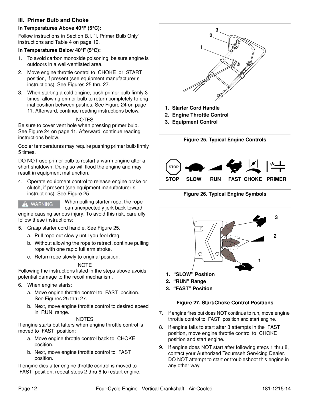 Tecumseh LV156EA, LV195EA, LV156XA, LV195XA specifications III. Primer Bulb and Choke 