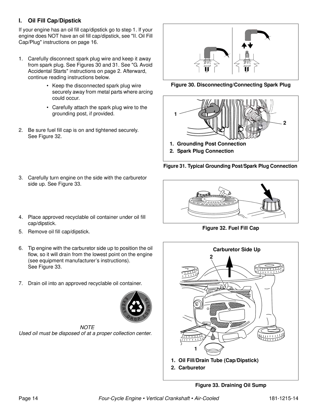 Tecumseh LV195EA, LV156XA, LV156EA, LV195XA specifications Draining Oil Sump 