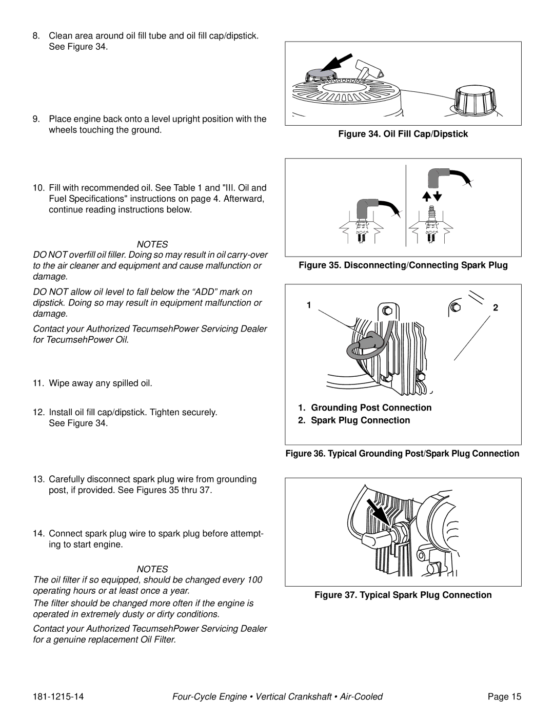 Tecumseh LV156XA, LV195EA, LV156EA, LV195XA specifications Typical Spark Plug Connection 