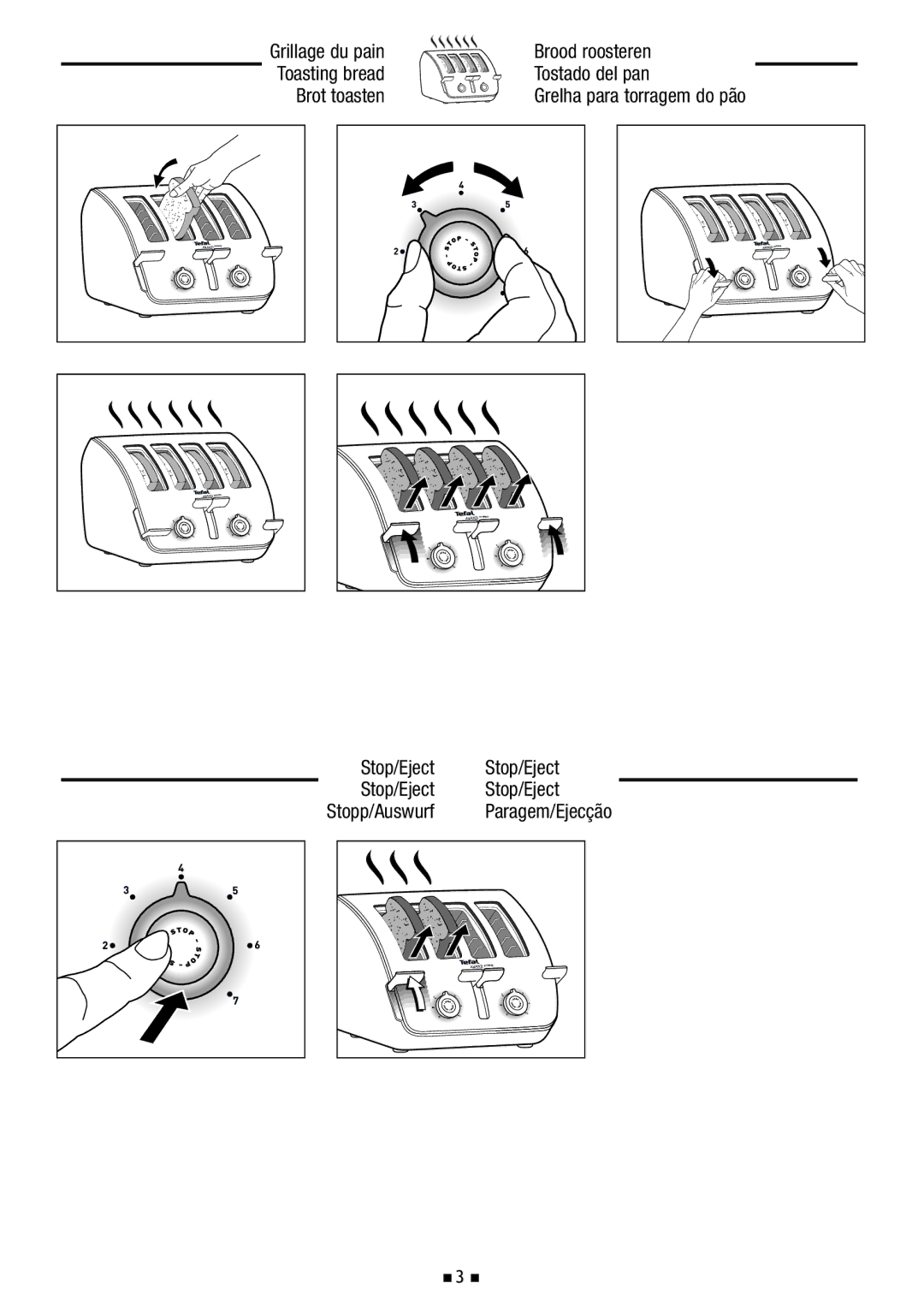 Tefal 532718 manual Grillage du pain, Toasting bread, Grelha para torragem do pão 