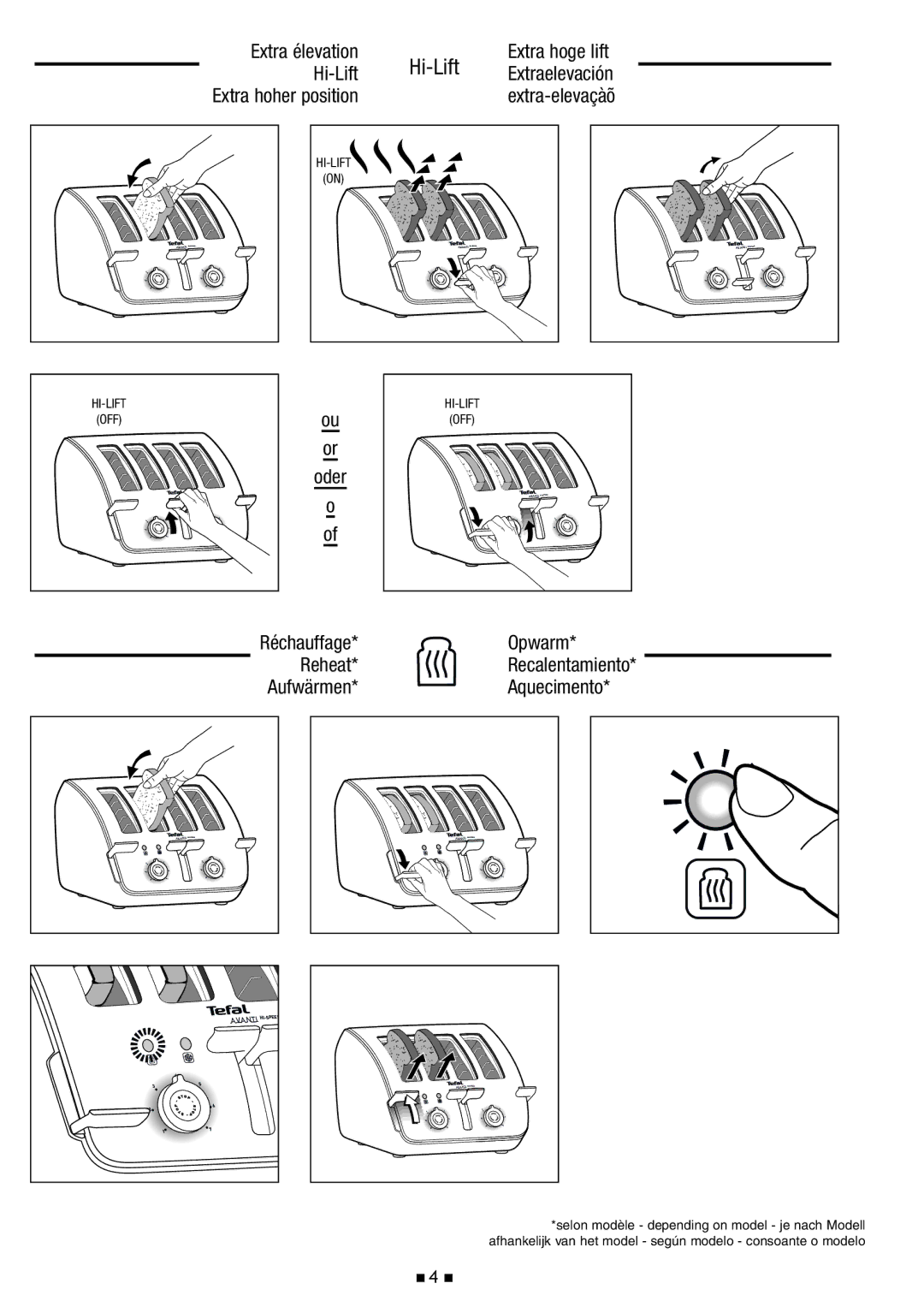 Tefal 532718 manual Extra élevation, Hi-Lift, Oder, Réchauffage, Recalentamiento 