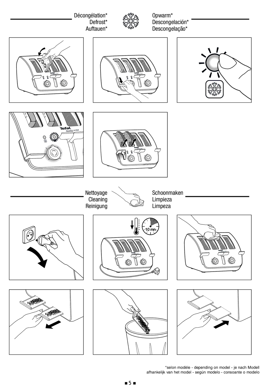 Tefal 532718 manual Décongélation, Descongelación Auftauen Descongelação Nettoyage Schoonmaken, Reinigung, Defrost 