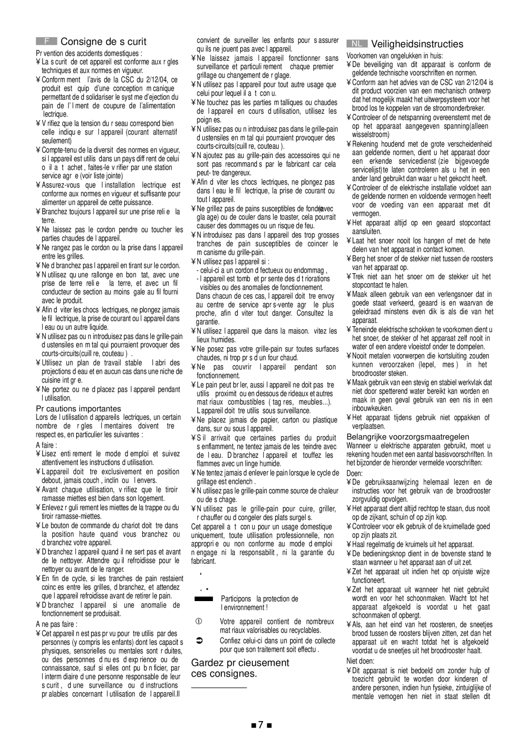 Tefal 532718 manual Consigne de sécurité 