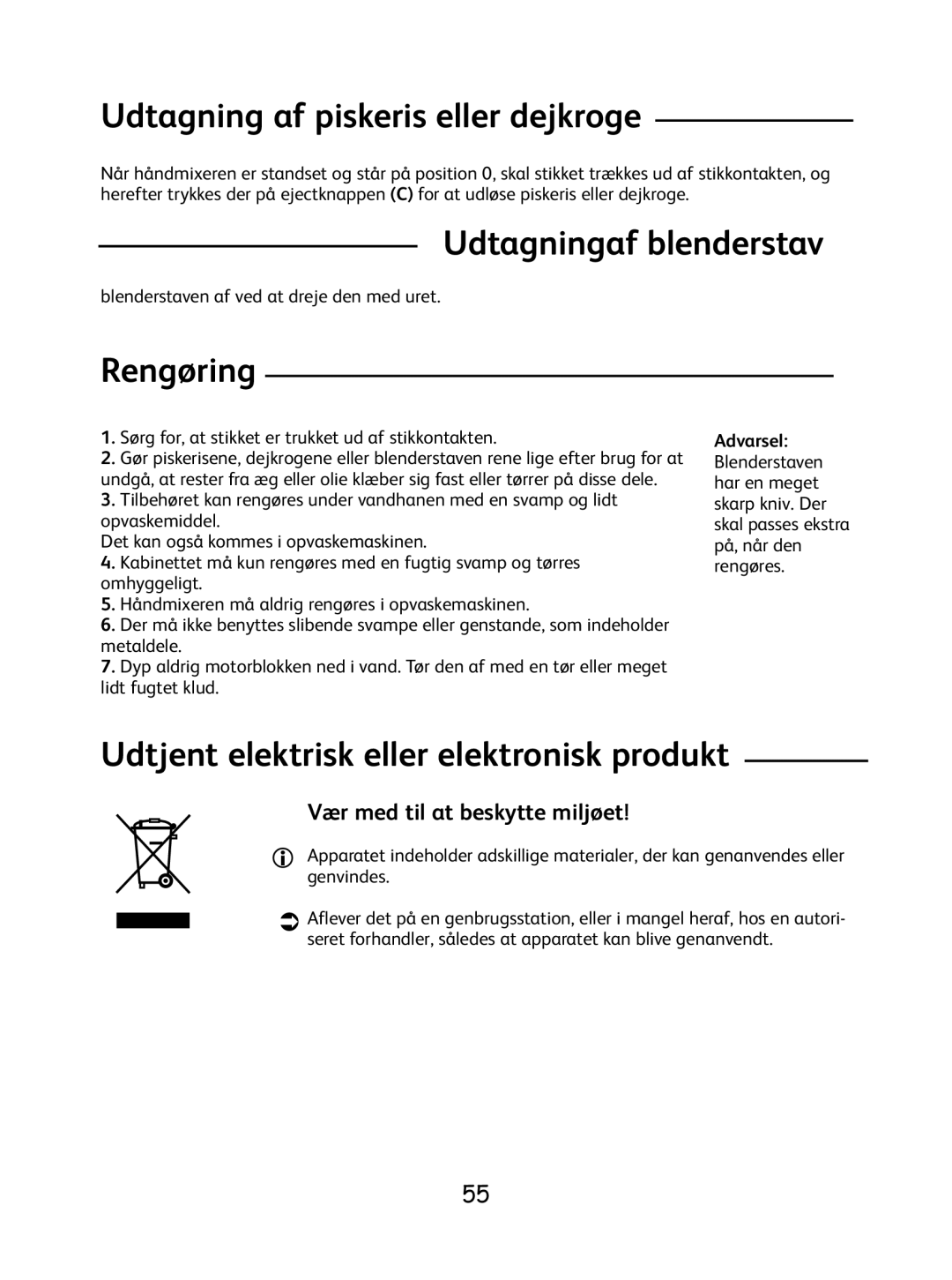 Tefal 8.14E+36 Udtagning af piskeris eller dejkroge, Udtagningaf blenderstav, Rengøring, Vær med til at beskytte miljøet 