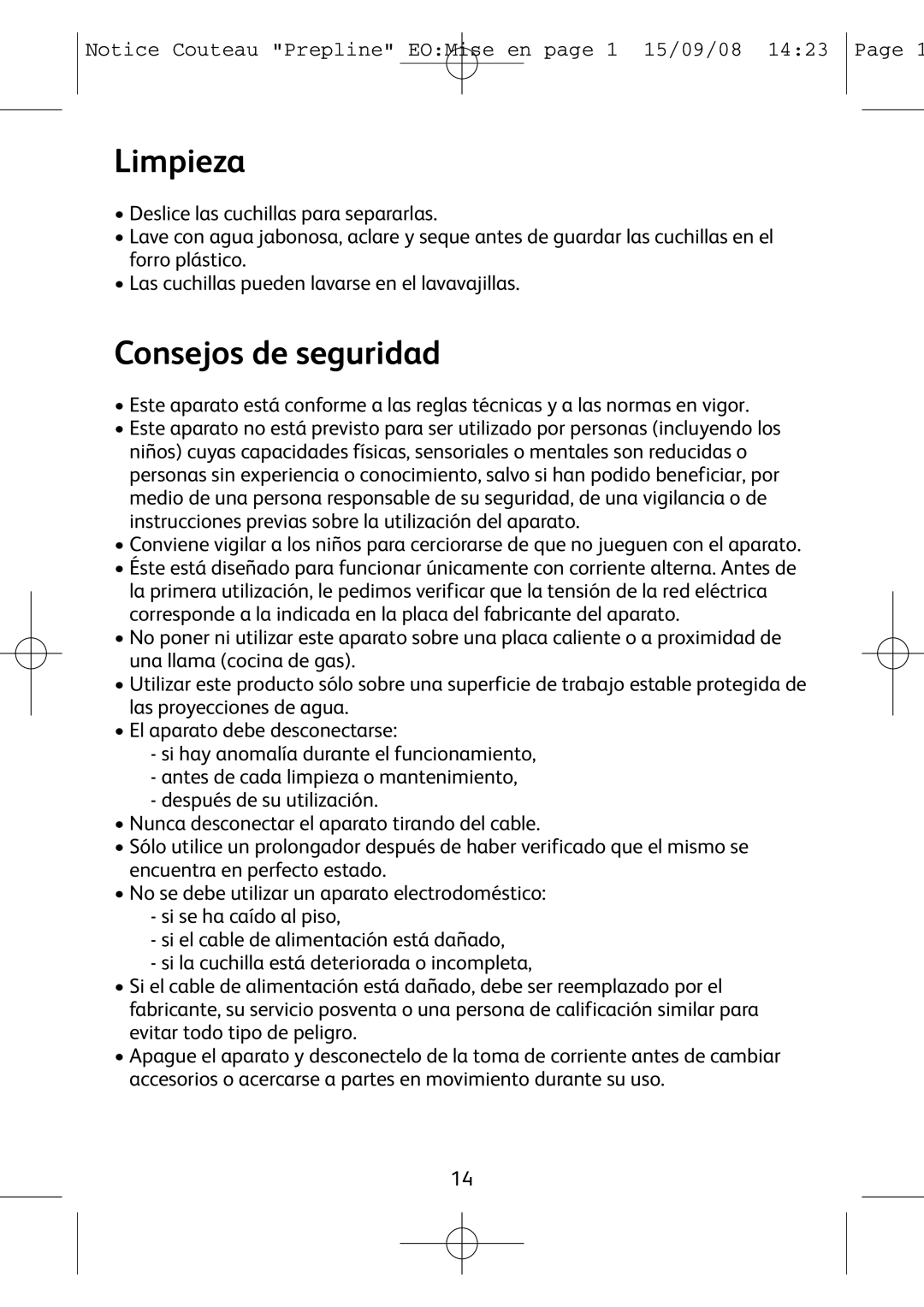 Tefal 852321 manual Limpieza, Consejos de seguridad 