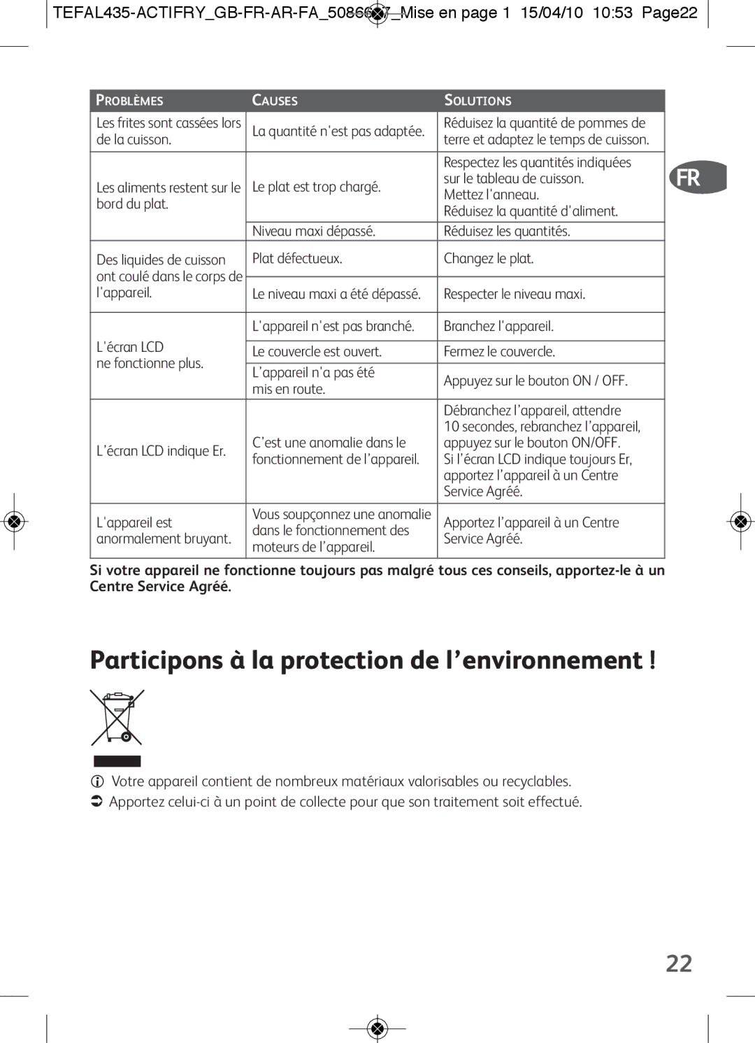 Tefal AH900072, AH900034, AH900033, AH900031, AH900032, AH900015, AH900030 manual Participons à la protection de l’environnement 