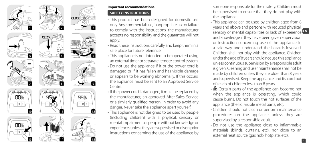 Tefal AH950028, AH950027, AH950040 manual Important recommendations 