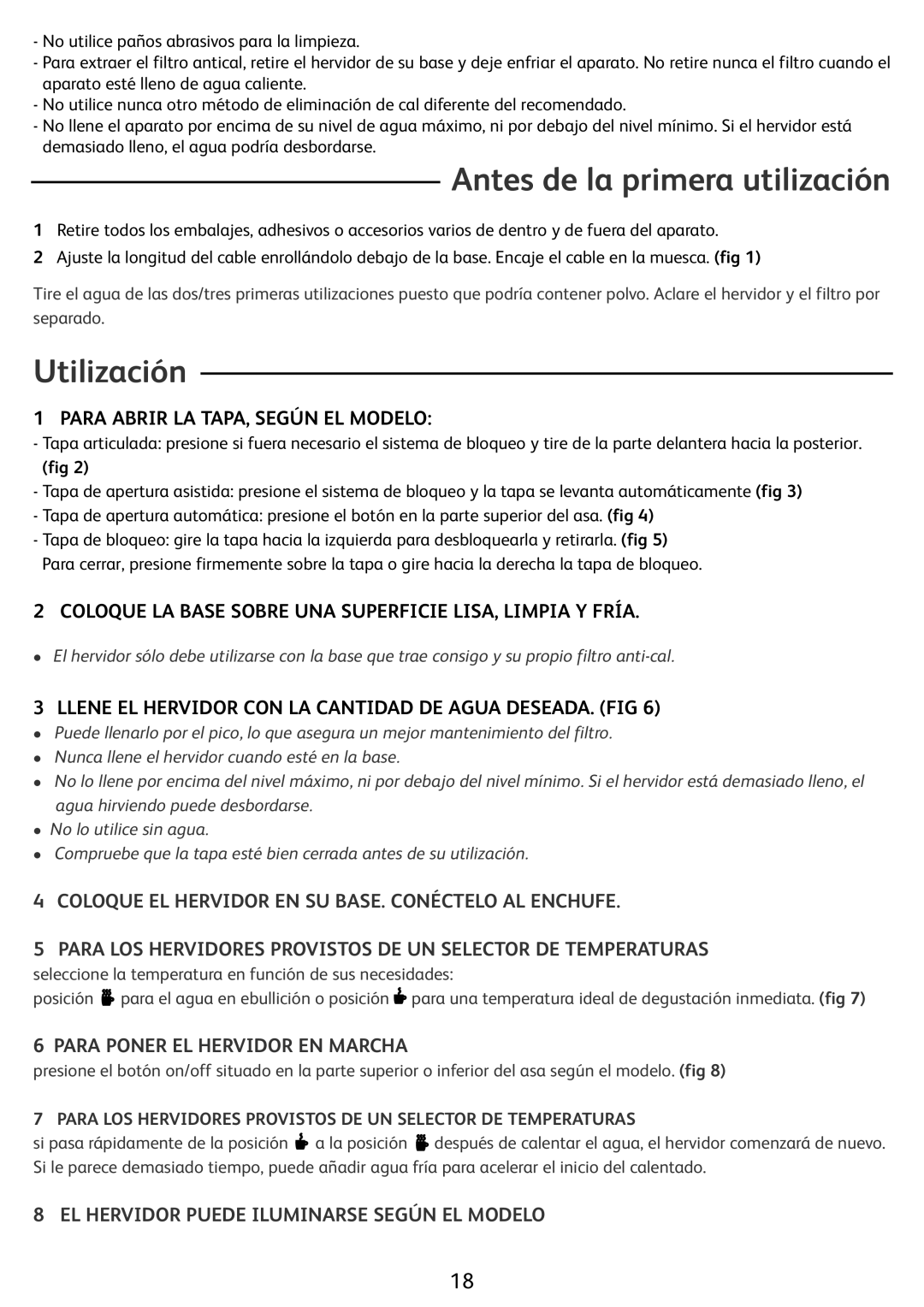 Tefal BF212800 manual Antes de la primera utilización, Utilización, Para Poner EL Hervidor EN Marcha 