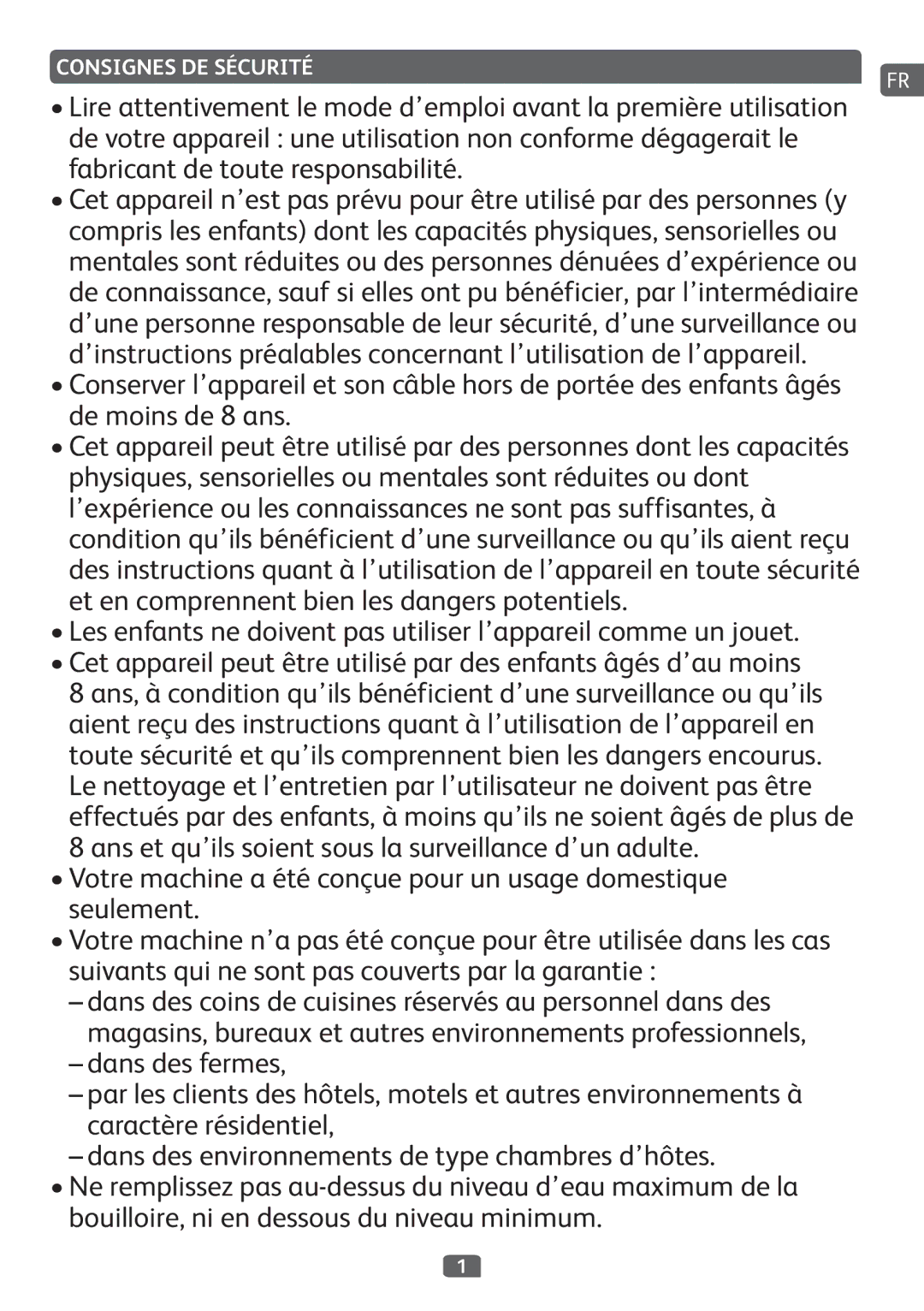 Tefal BF2130CH, BF213010 manual Consignes DE Sécurité 