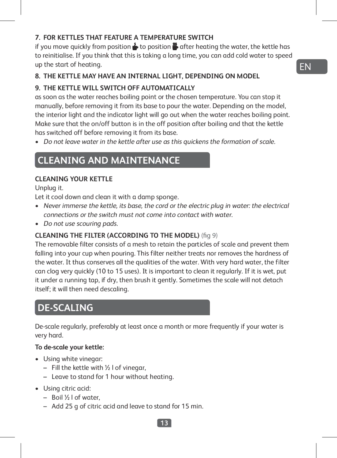 Tefal BF263010 Cleaning and Maintenance, De-Scaling, Cleaning Your Kettle, Cleaning the Filter According to the Model fig 