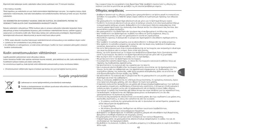 Tefal BF662015, BF662017, BF662013, BF662023, BF662041, BF662020 manual Kodin onnettomuuksien välttäminen, Suojele ympäristöä 