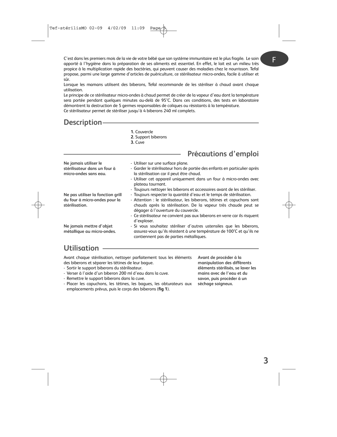 Tefal BH1311J8 manual Description, Utilisation, Précautions d’emploi 