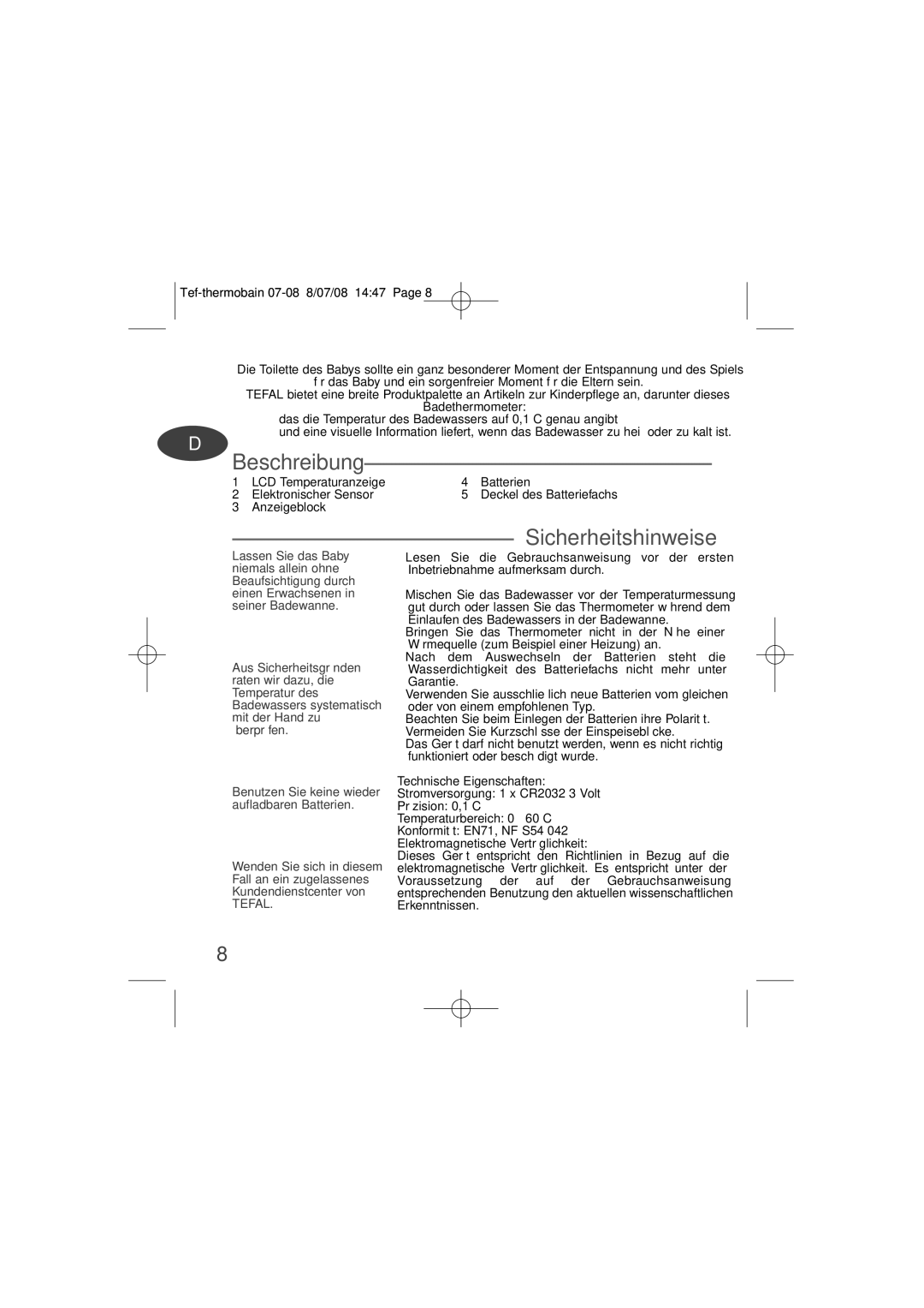 Tefal BH1371J8 manual Beschreibung, Sicherheitshinweise 