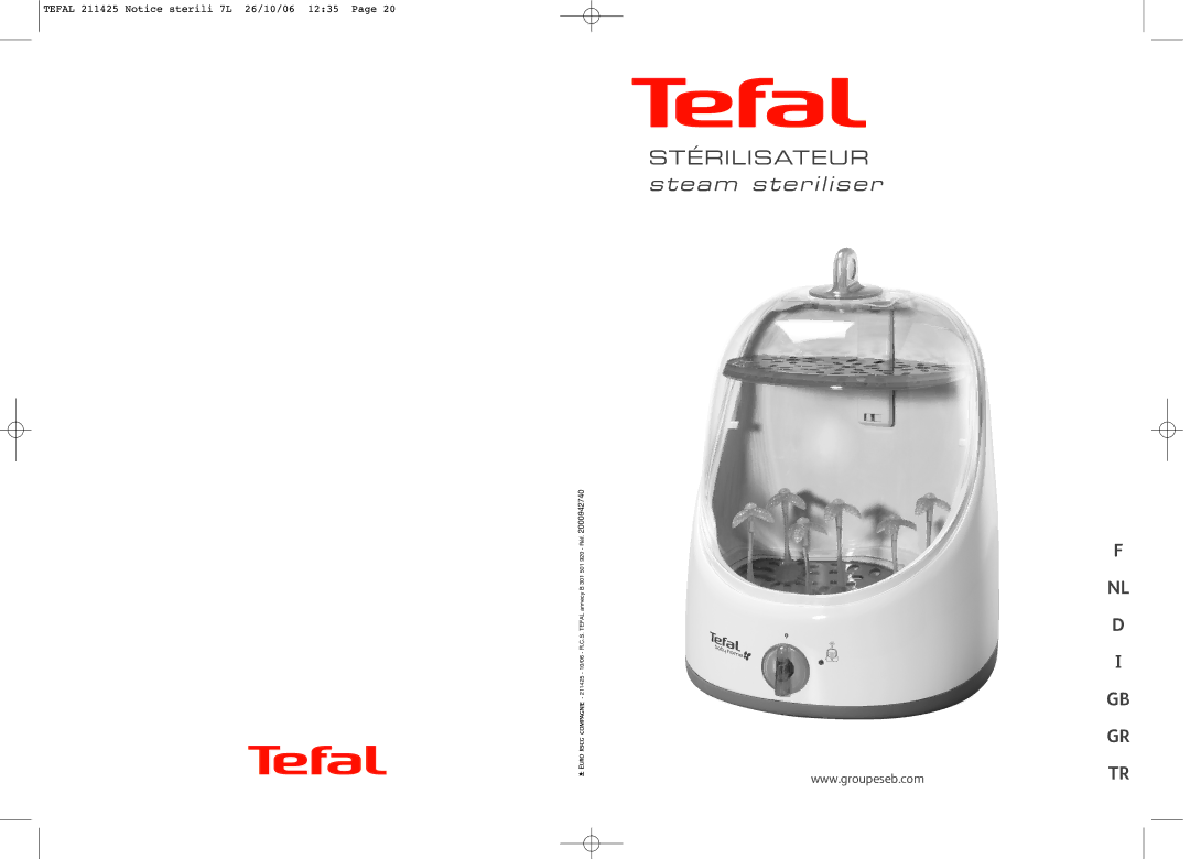 Tefal BH7300R9, BH7300R0, BH7300L0, BH7300J0 manual Steam steriliser 