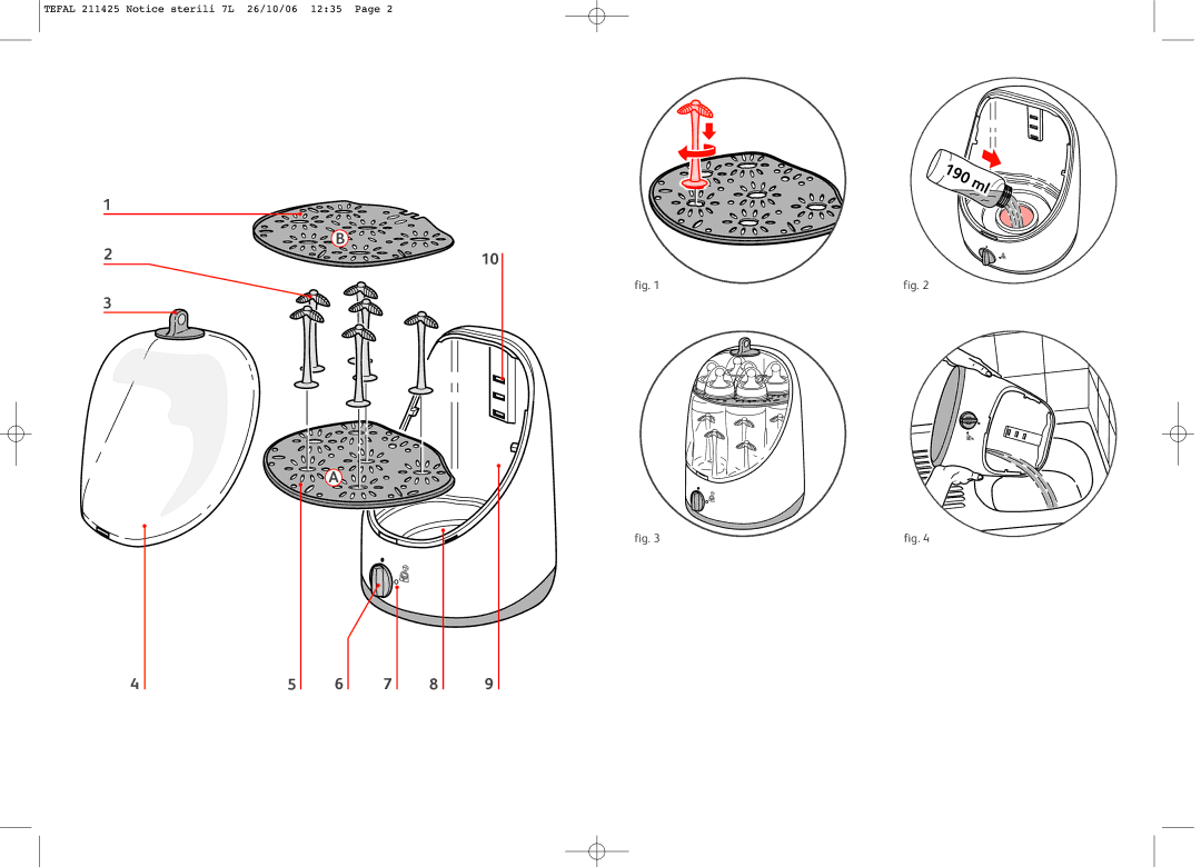 Tefal BH7300L0, BH7300R0, BH7300R9, BH7300J0 manual Tefal 211425 Notice sterili 7L 26/10/06 1235 