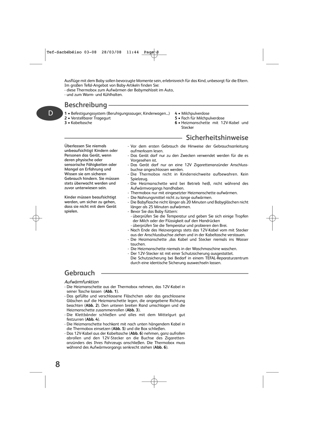 Tefal BH7366J8 manual Beschreibung, Gebrauch, Aufwärmfunktion 