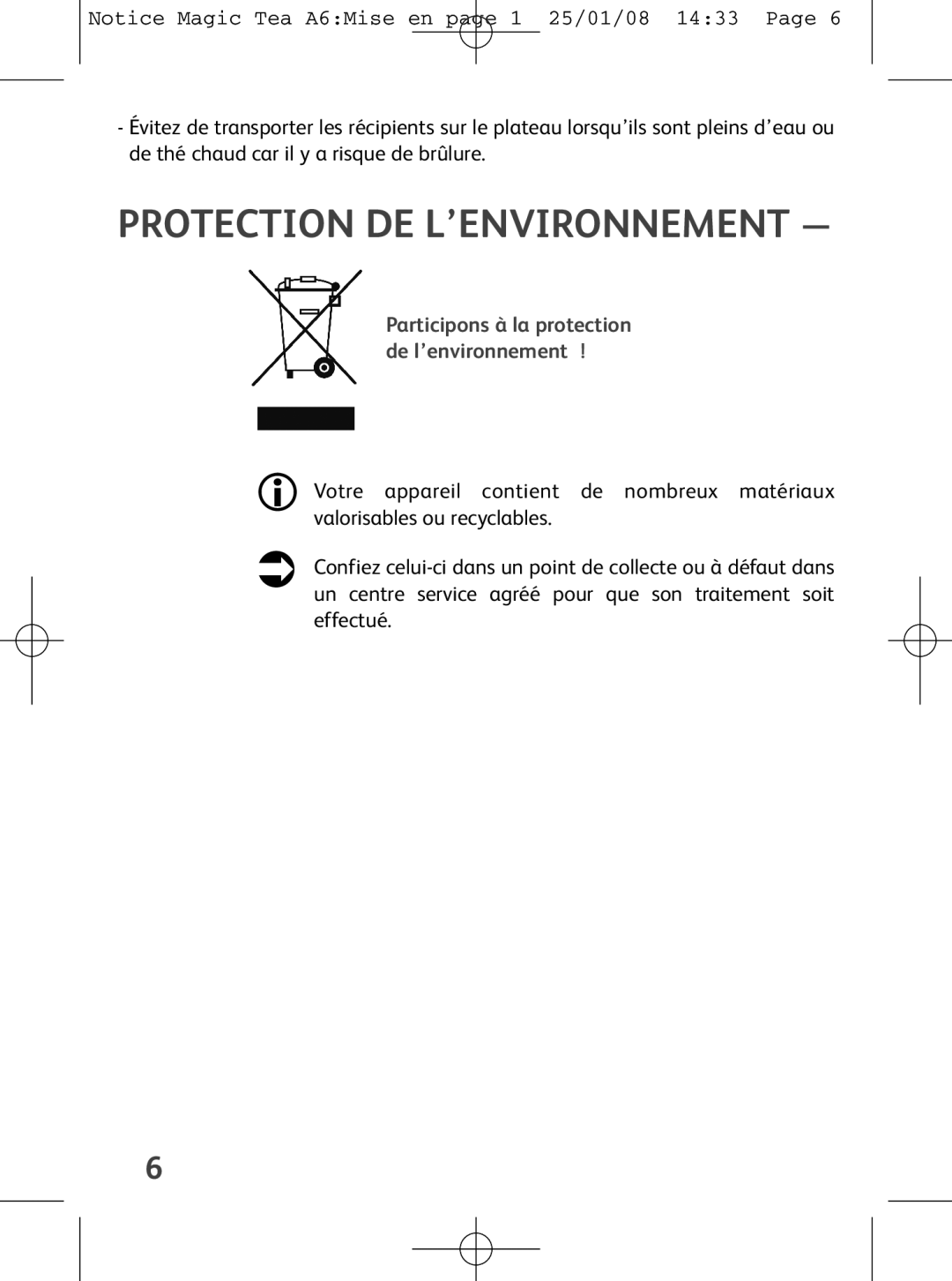 Tefal BJ100524, BJ100510, BJ100539 manual Protection DE L’ENVIRONNEMENT 