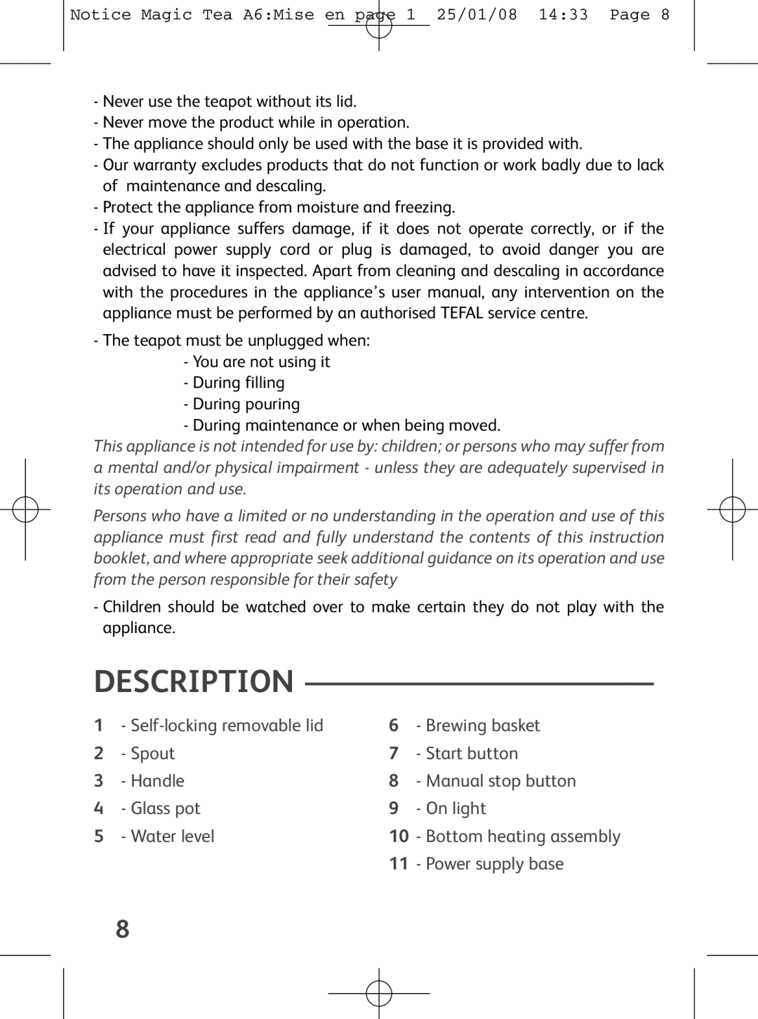 Tefal BJ100510, BJ100524, BJ100539 manual Description 