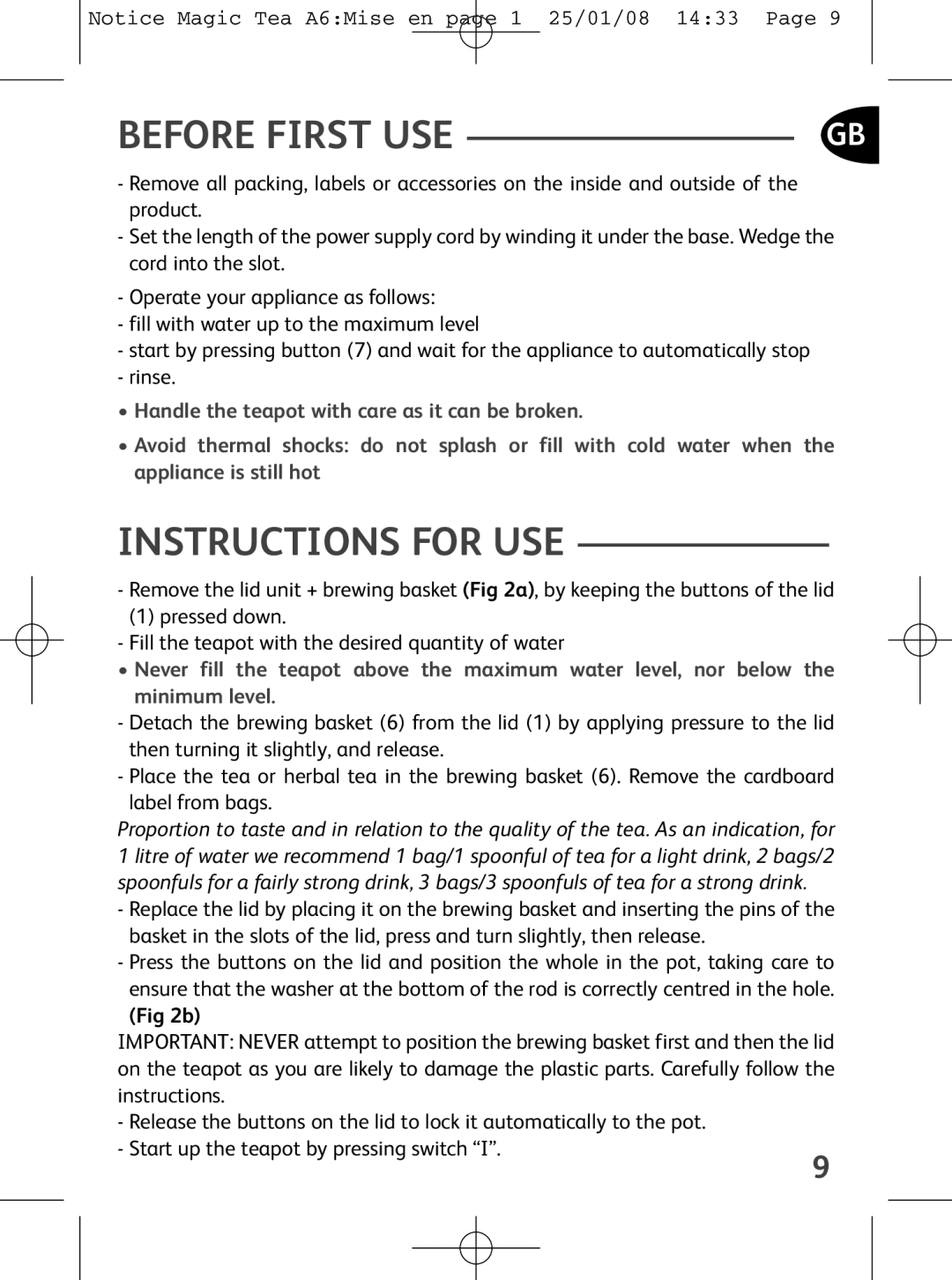 Tefal BJ100524, BJ100510, BJ100539 manual Instructions for USE, Before First USE 