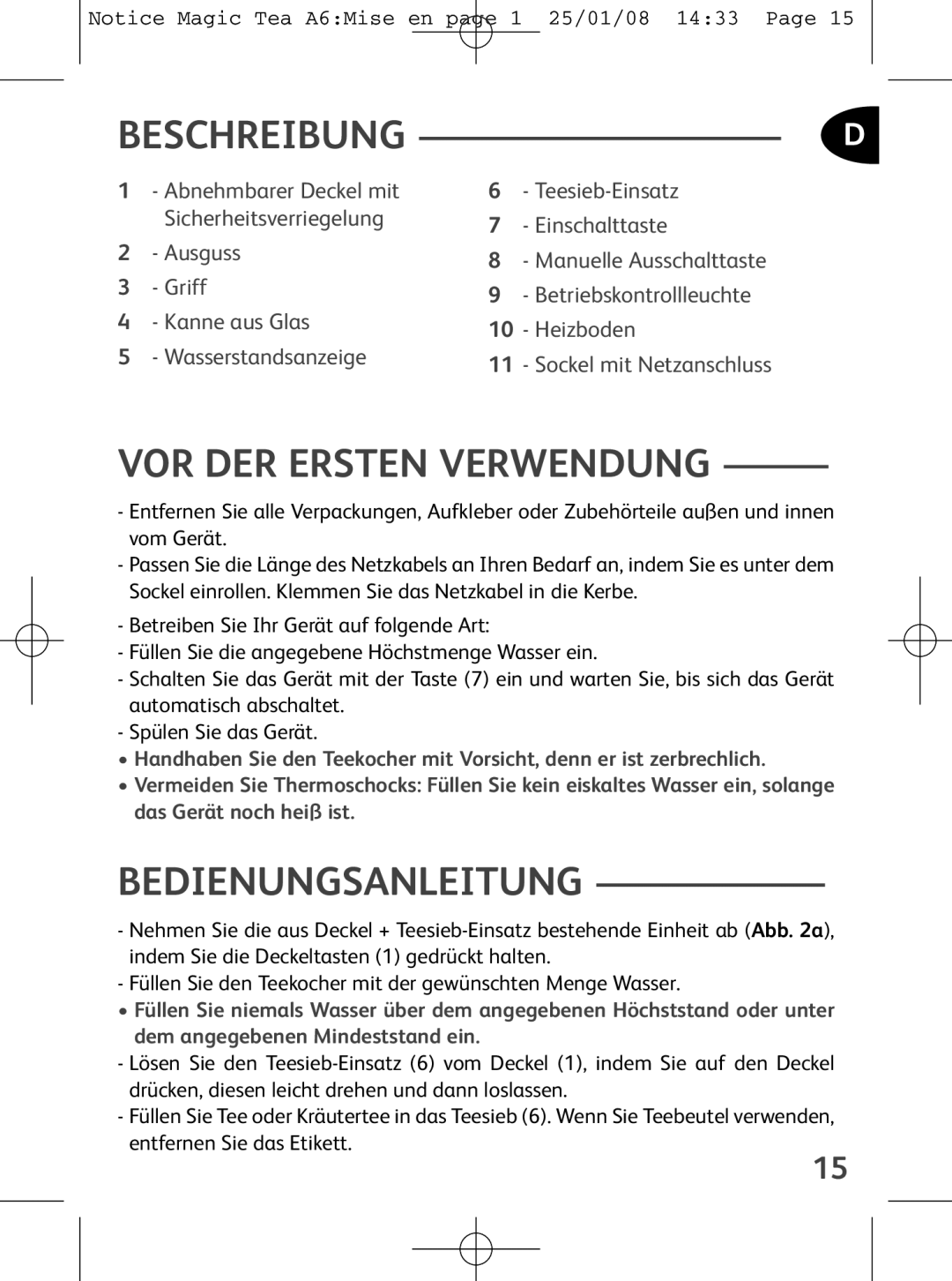 Tefal BJ100524, BJ100510, BJ100539 manual VOR DER Ersten Verwendung, Bedienungsanleitung 