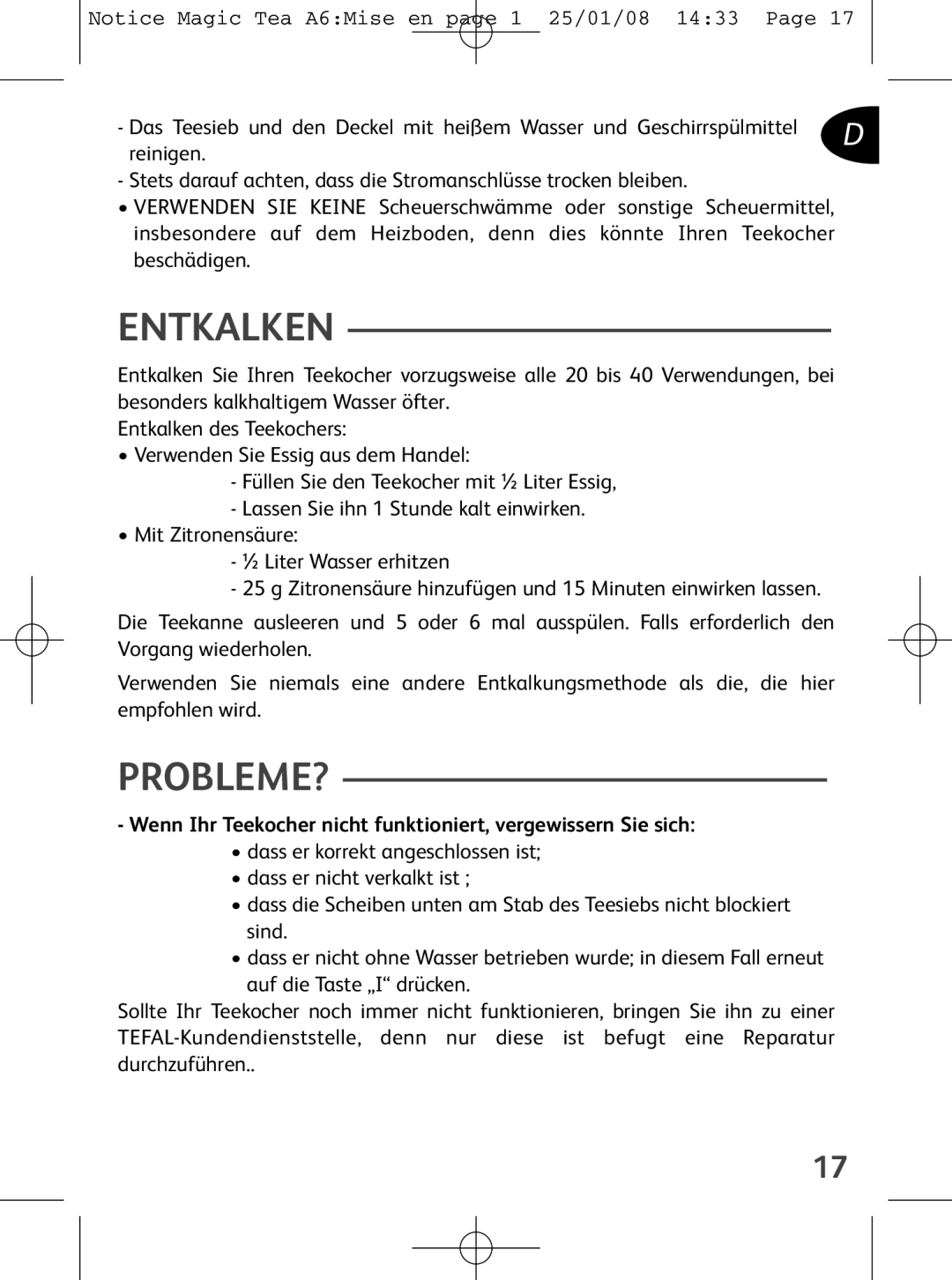 Tefal BJ100510, BJ100524, BJ100539 manual Entkalken, Probleme? 