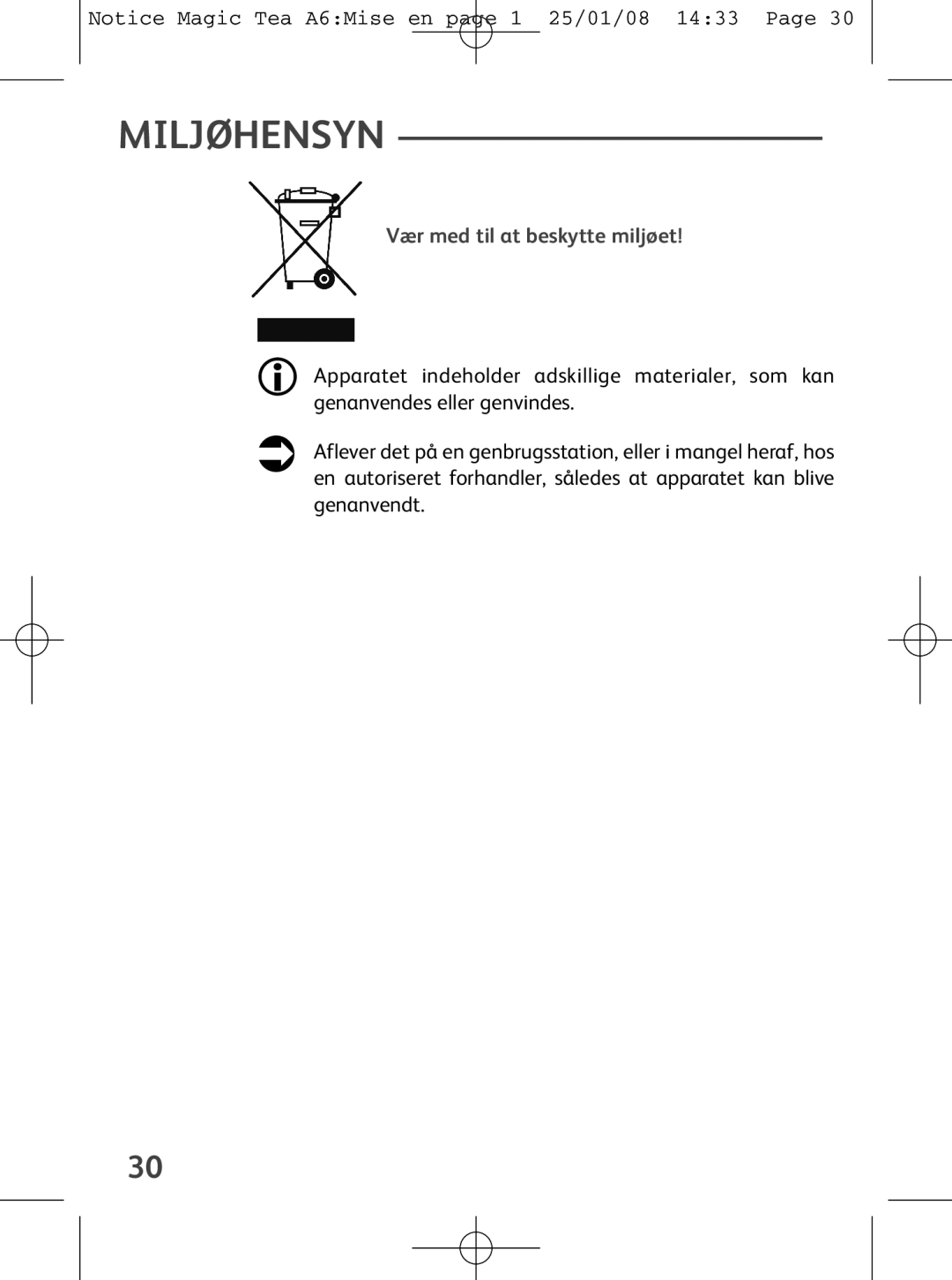 Tefal BJ100524, BJ100510, BJ100539 manual Miljøhensyn, Vær med til at beskytte miljøet 