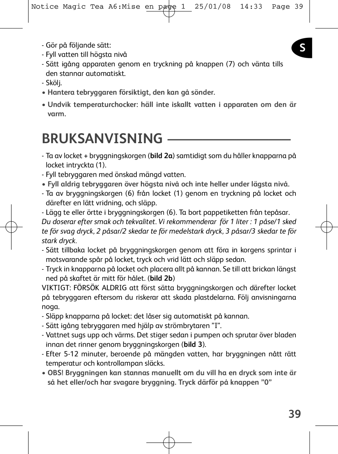 Tefal BJ100524, BJ100510, BJ100539 manual Bruksanvisning 