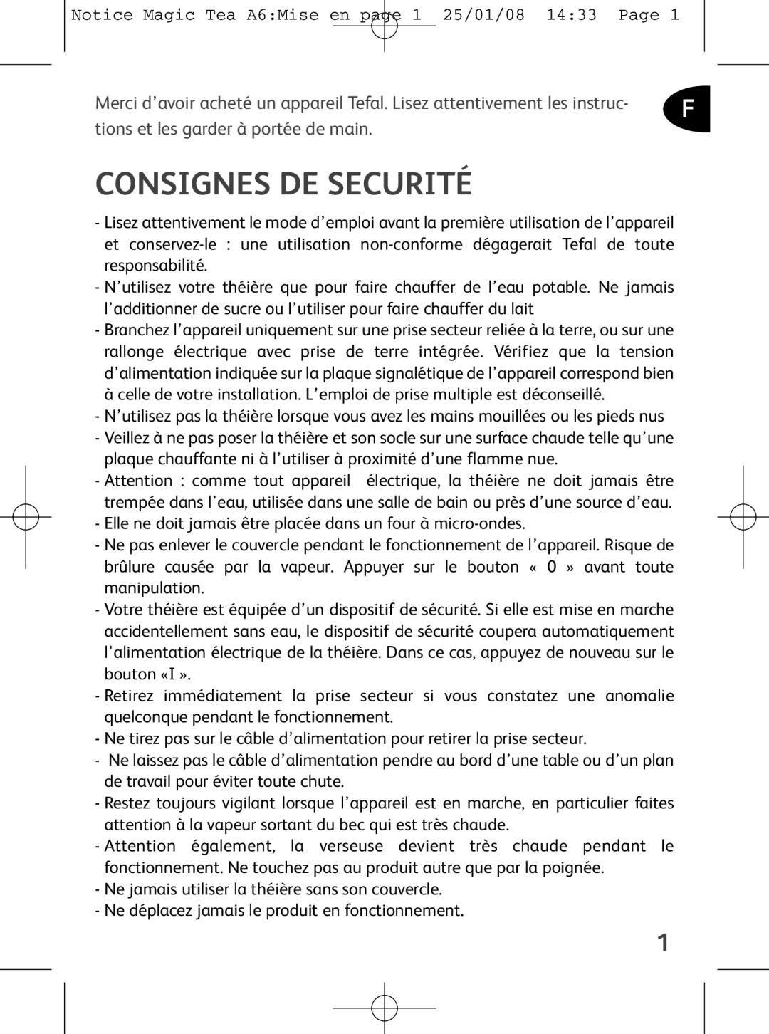 Tefal BJ100539, BJ100510, BJ100524 manual Consignes DE Securité 