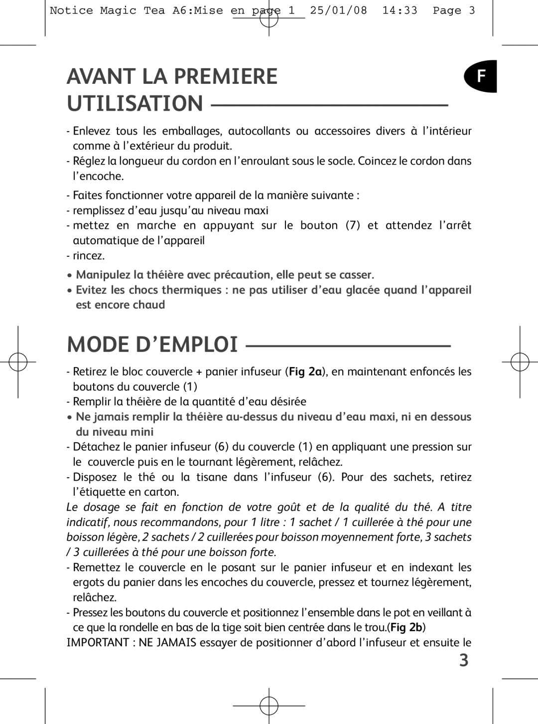 Tefal BJ100524, BJ100510, BJ100539 manual Mode D’EMPLOI, Avant LA Premiere Utilisation 